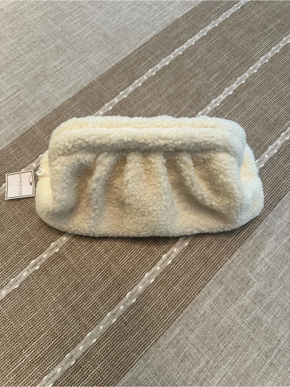 Shiraleah Sherpa clutch ivory white teddy fluffy cloud dumpling makeup pouch bag
